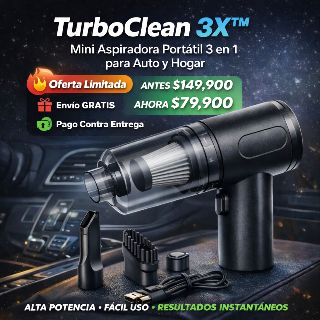 TurboClean 3X™ – Mini Aspiradora Portátil 3 en 1 para Auto y Hogar (Copia)